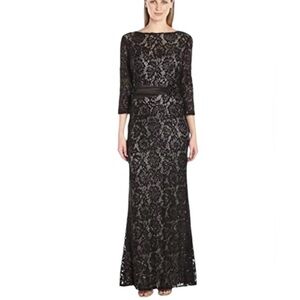 Emma Street Lace Gown with Sash Three-Quarter Sleeves Dress Black Color …